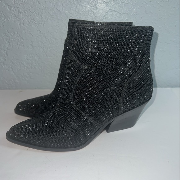 Jessica Simpson Zalor Black Rhinestone Western‎ Boots Stack Heels 7M - Picture 1 of 8